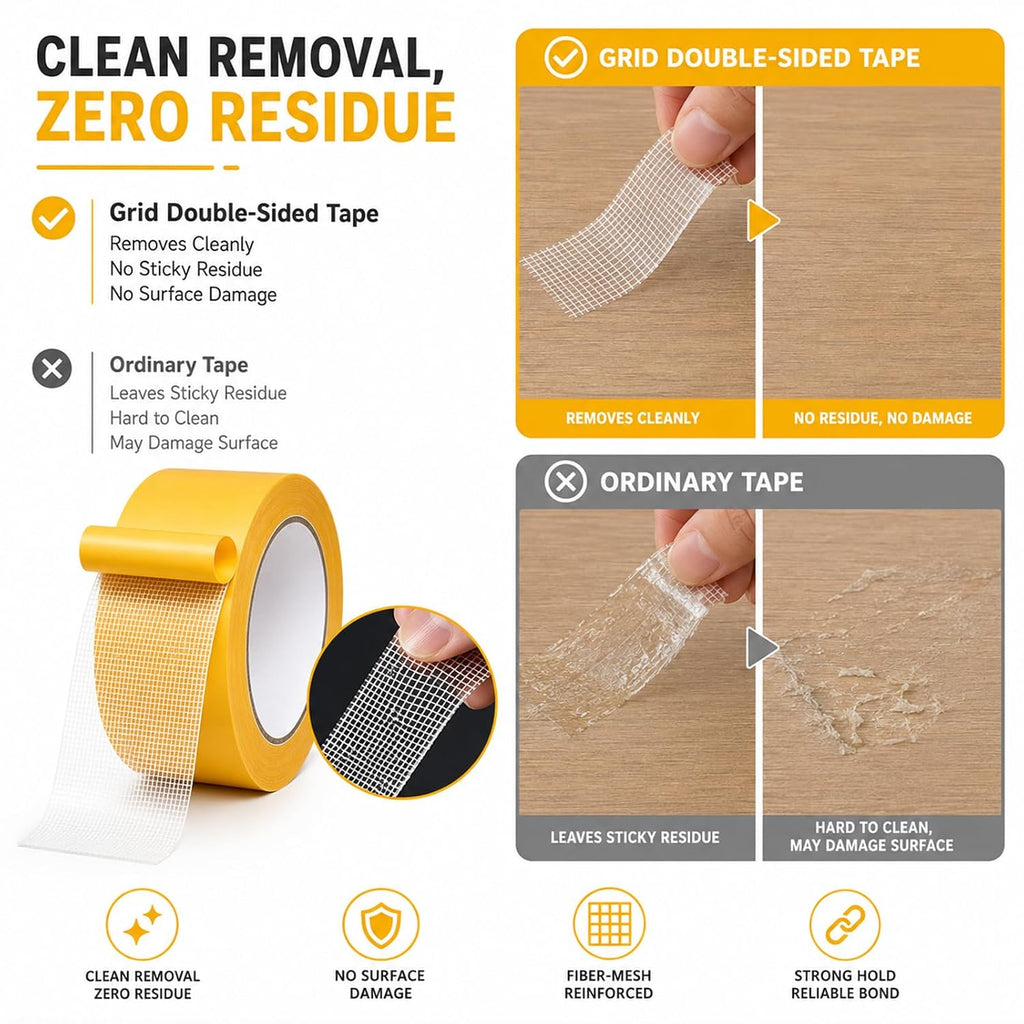 Grid Double-Sided Tape Heavy Duty,Strong Adhesive Mesh Mounting Tape-4Rolls
