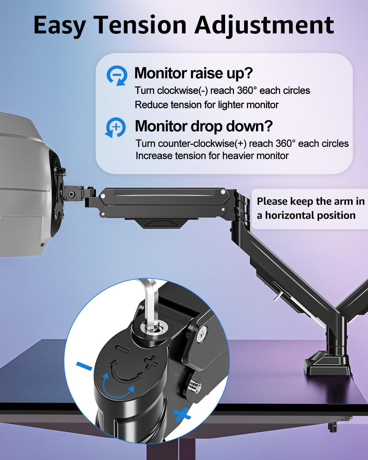 Dual Monitor Stand for Max 43 inch Screens, Ultrawide Monitor Arm Height Adjustable, Heavy Duty Dual Monitor Mount