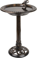 27" Tall Outdoor Antique Pedestal Birdbath with Bird Statue Decor, Durable Polypropylene Construction, Bronze