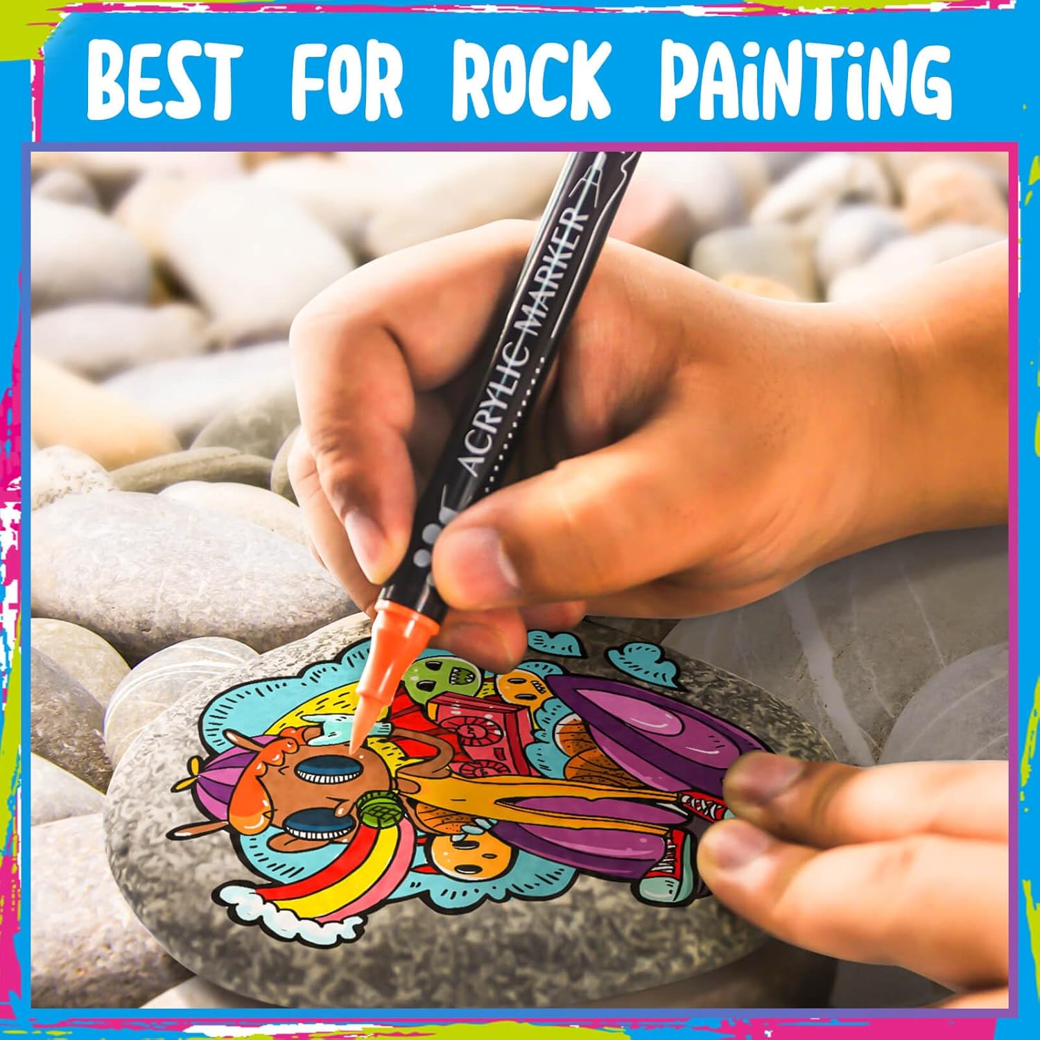 30 Colors Dual Tip Acrylic Paint Markers,Fine Tip and Brush Tip Permanent Acrylic Paint Pens For Rock Painting