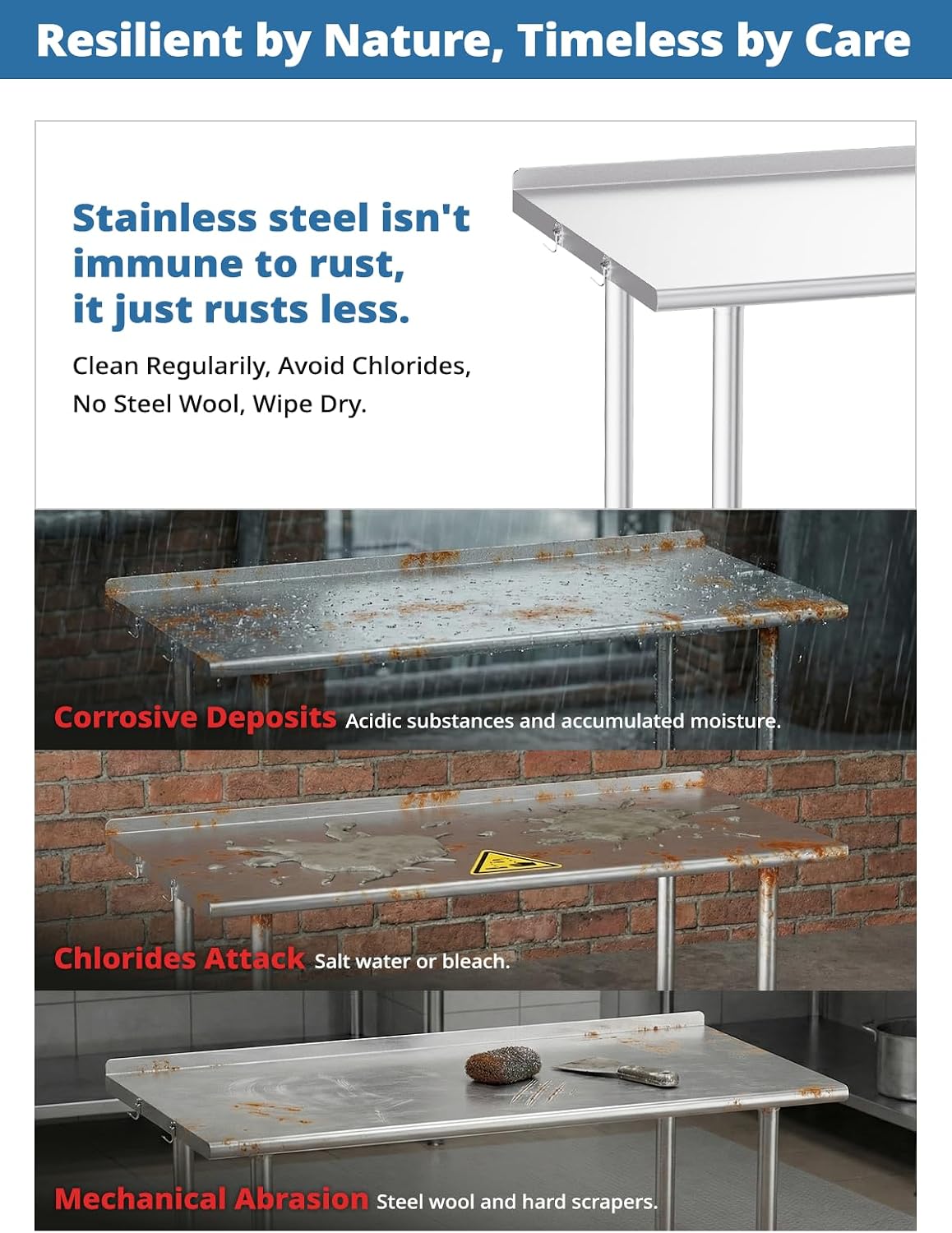 NSF Stainless Steel Prep Table 24X48 inch, Rounded Flat Top