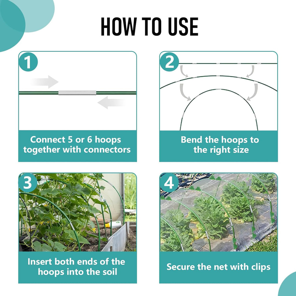 Garden Hoops for Raised Beds 36Pcs, 6 Sets of 8FT Long Greenhouse Hoops Grow Tunnel Rust-Free Fiberglass Support