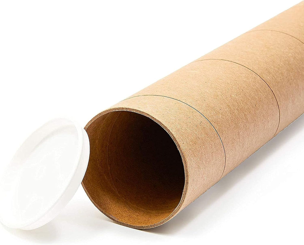 10-Pack Mailing Tubes & Caps - 3 x 7 in Brown Mailer - Durable 3-Ply Spiral Round Cardboard Cylinder for Crafts &