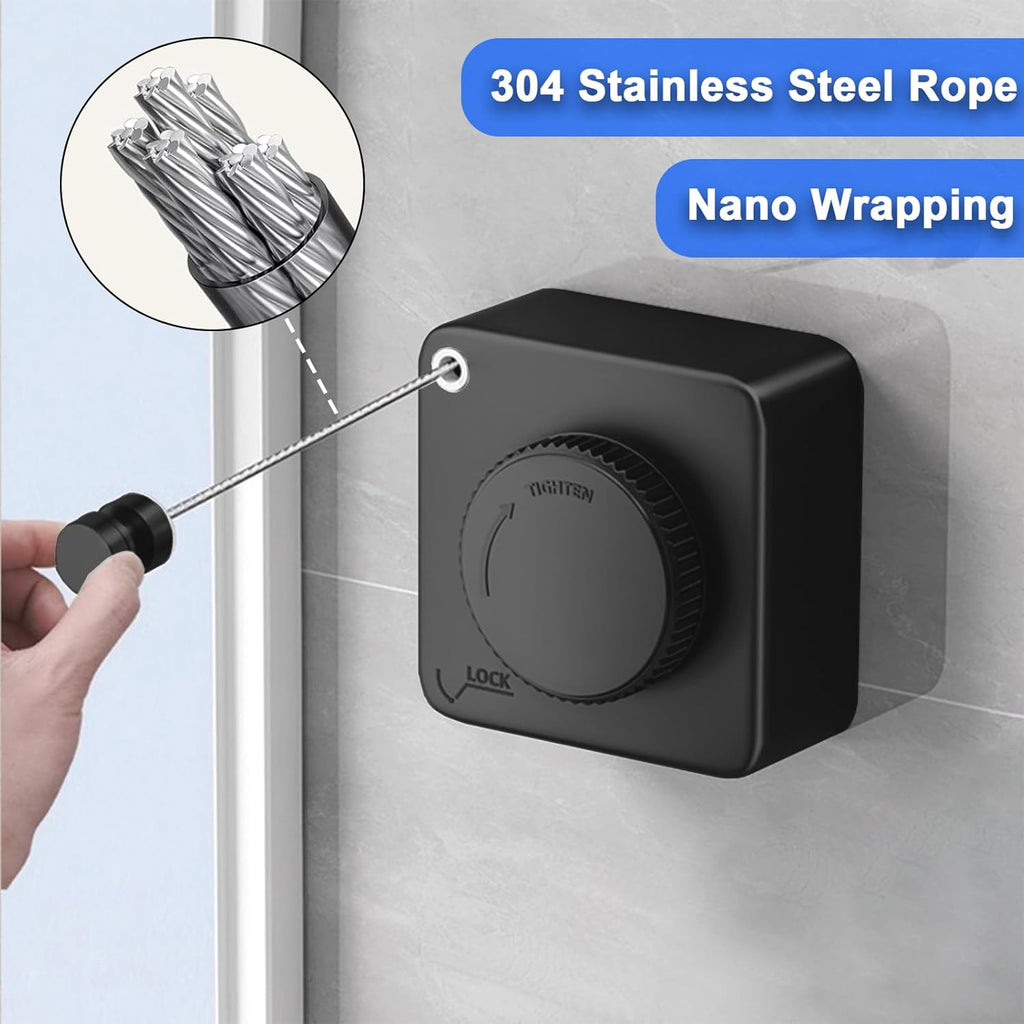 Retractable Clothesline Indoor Outdoor 16.2Ft Non-Sag(1, Black) | Stainless Steel Heavy Duty Design Laundry Wash Line