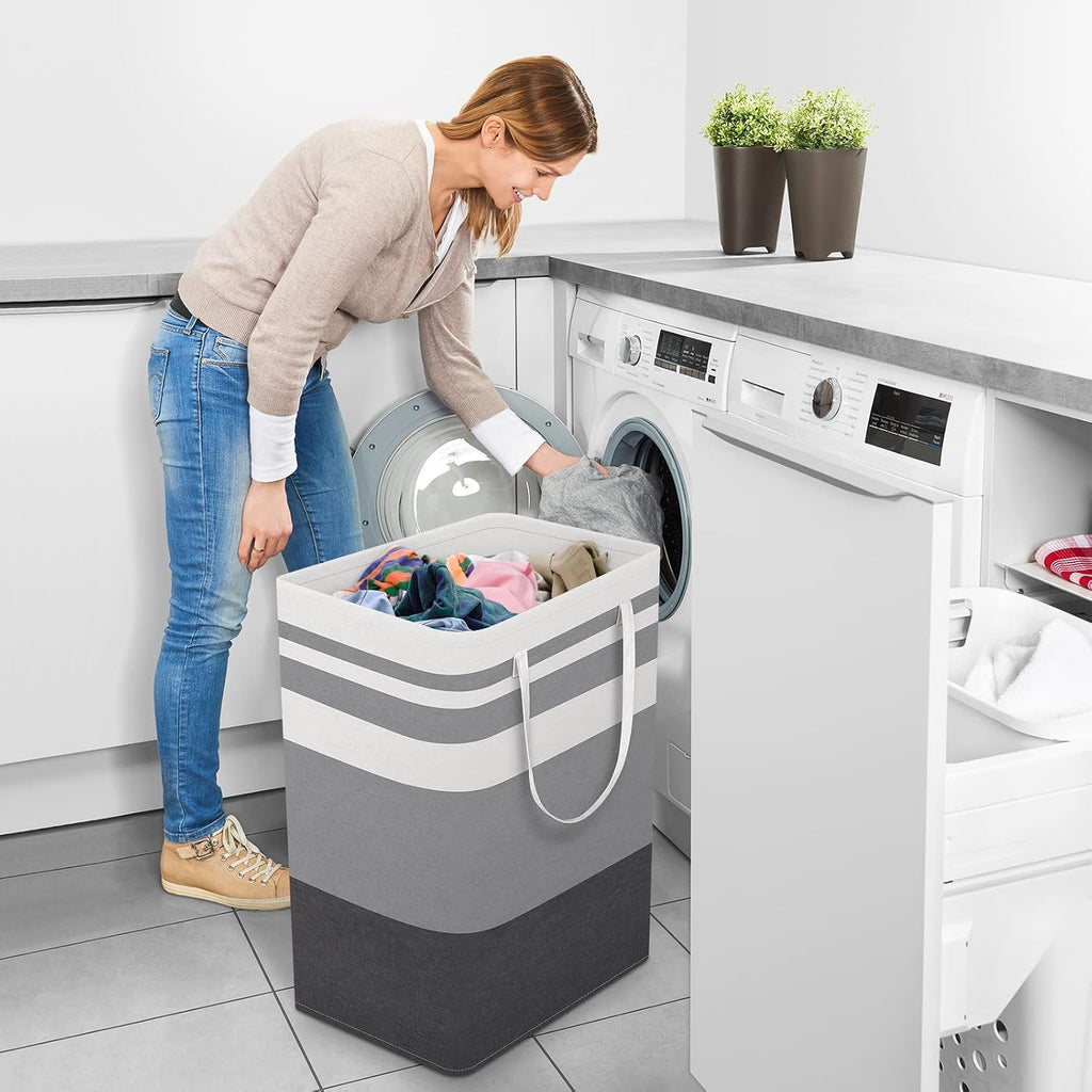 Laundry Basket Hamper, 75L Collapsible Clothes Storage, Grey | Freestanding Clothes Hampers, Foldable design, with