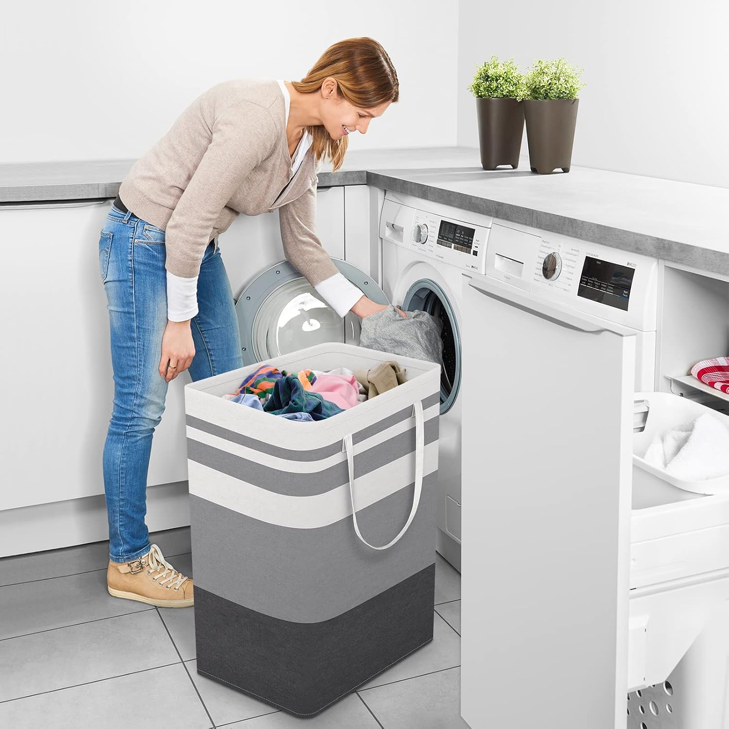 Laundry Basket Hamper, 75L Collapsible Clothes Storage, Grey | Freestanding Clothes Hampers, Foldable design, with