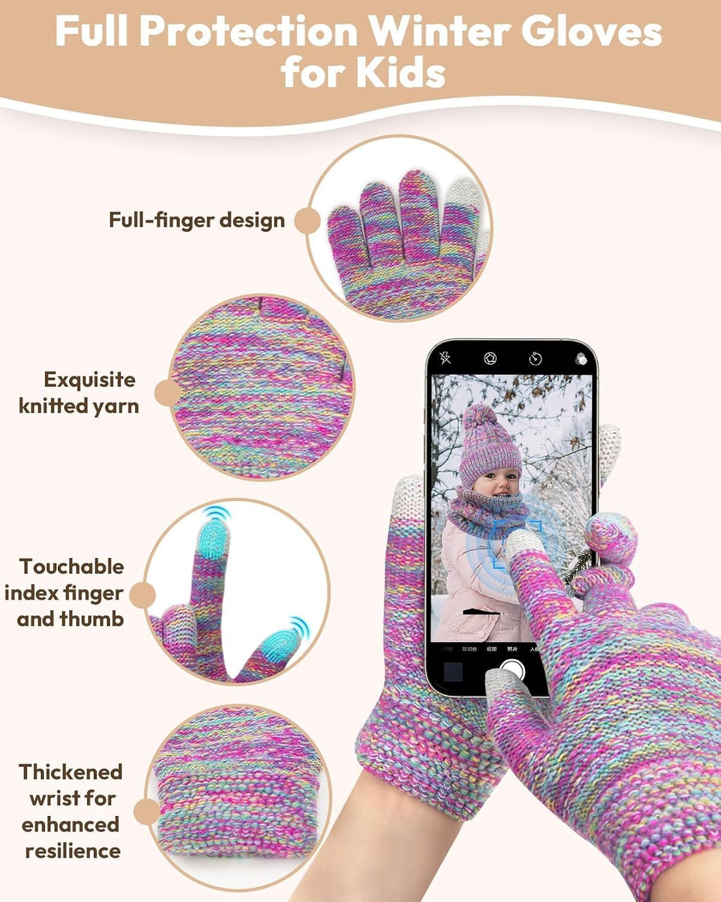 Kids Winter Hat Gloves Scarf Set, Toddler Children Girls Boys Beanie Hat Knitted Mittens & Neck Gaiter Warmer for