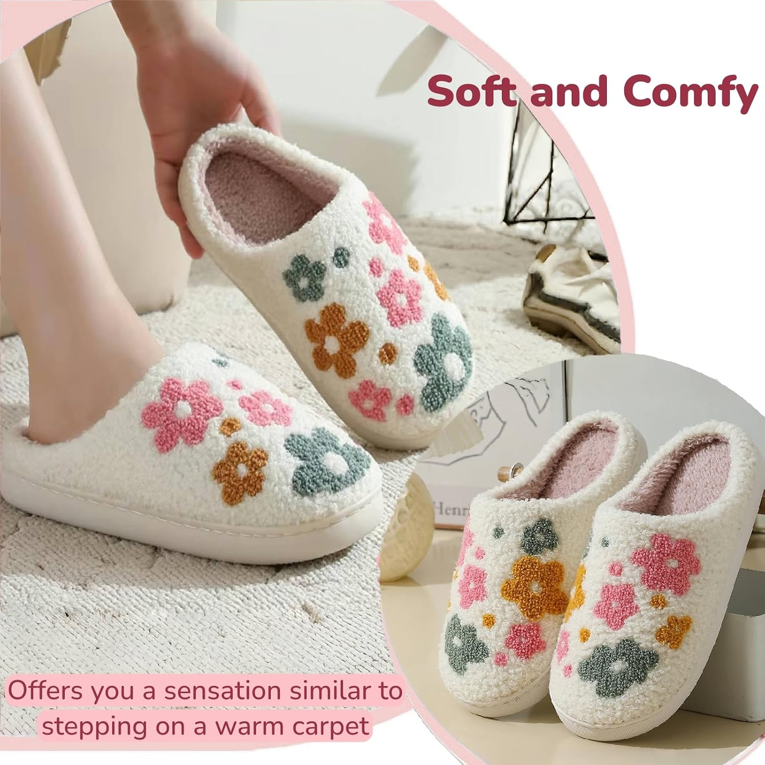 Cute House Slippers for Women Men Warm Cozy House Shoes Fuzzy Home Slippers with Memory Foam Indoor and Outdoor