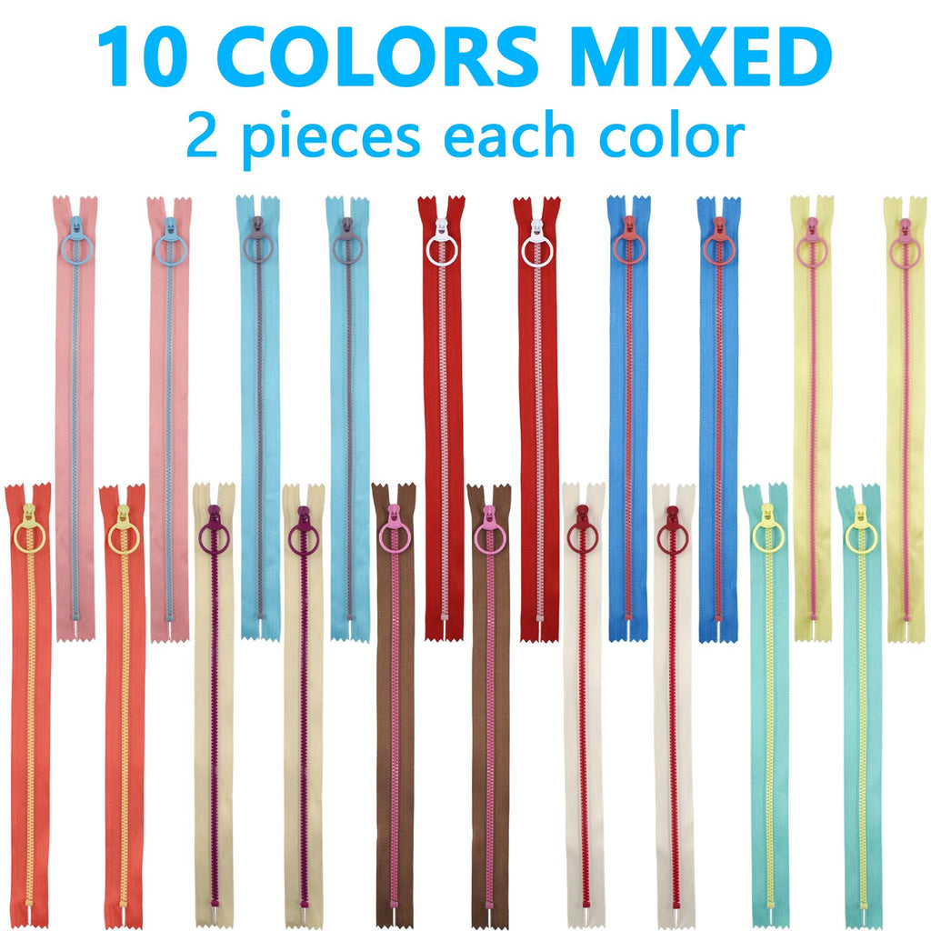 20pcs Resin Zippers with #3 Lifting Ring Pulls Close-end(30cm/12inch)