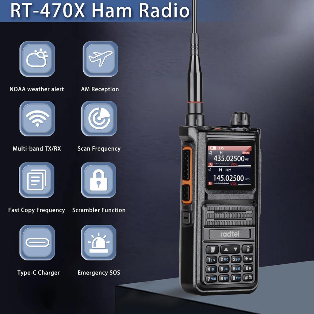 RT-470X Multi-Band Ham Radio 256CH Aviation Air Band Radio NOAA Marine Walkie Talkies Long Range Handheld Transceiver