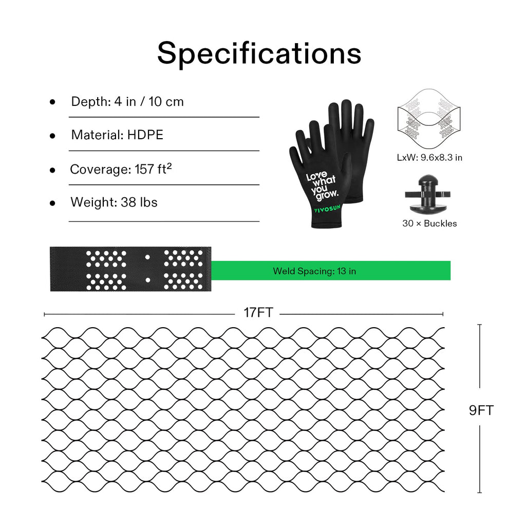 4'' Depth Ground Grid, 9x17 ft, High-Density HDPE Geo Cell