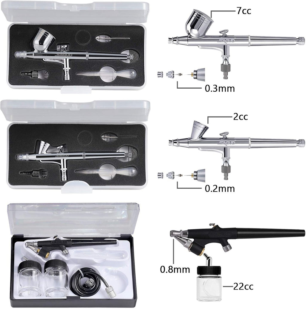 Airbrush Kit with Compressor, Air Brush compressor set with 3 Professional Air brushes for Model Painting,Gravity