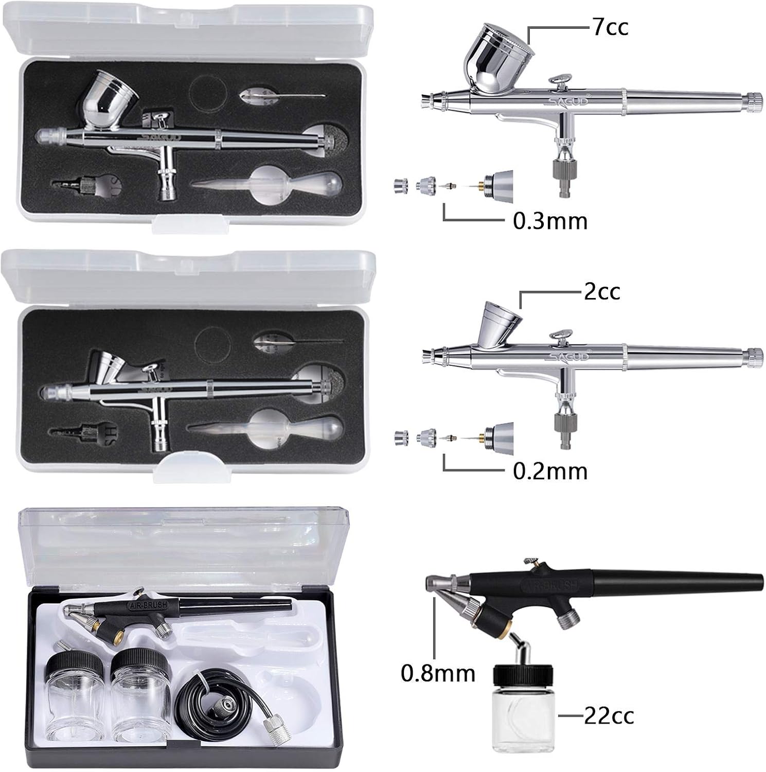 Airbrush Kit with Compressor, Air Brush compressor set with 3 Professional Air brushes for Model Painting,Gravity