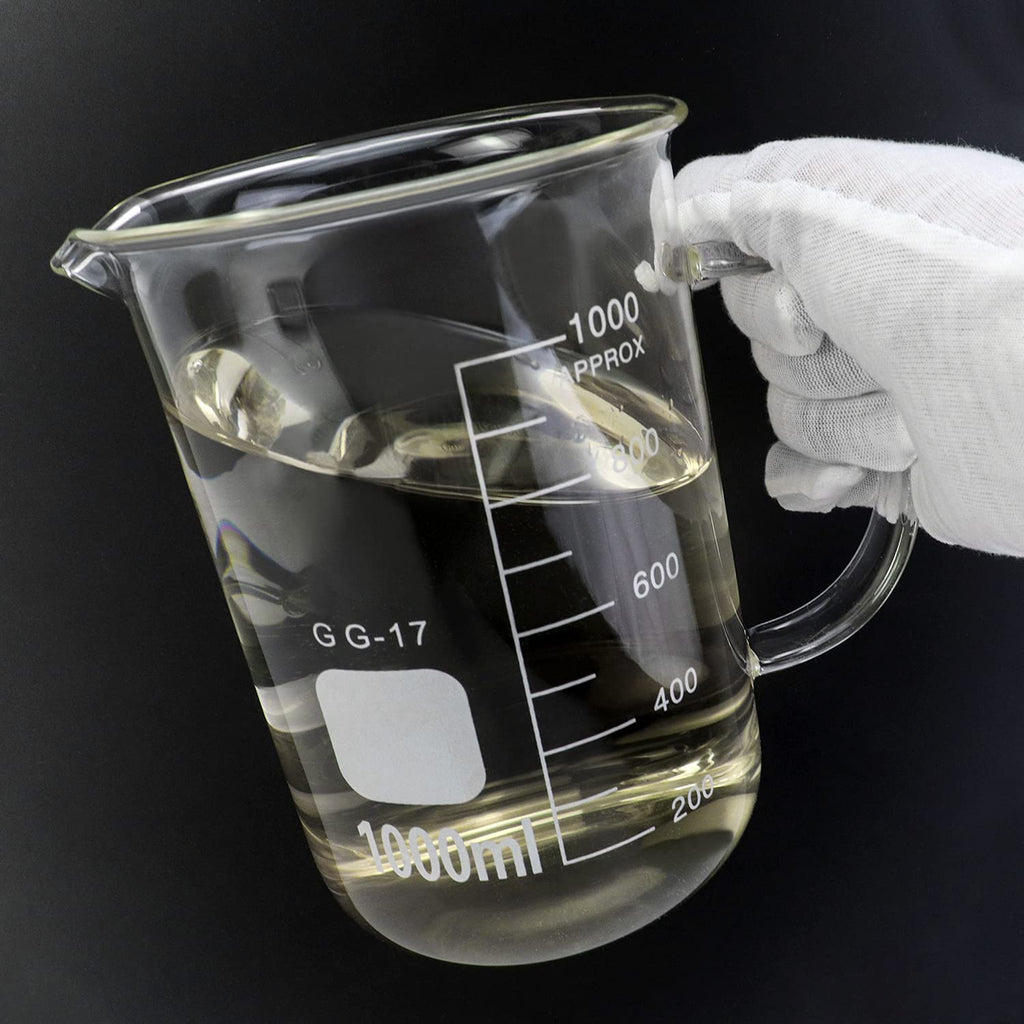 Beaker with Handle, 1000ml/33.81oz Measuring Cup, Borosilicate Glass,Beaker Mug with Pouring Spout