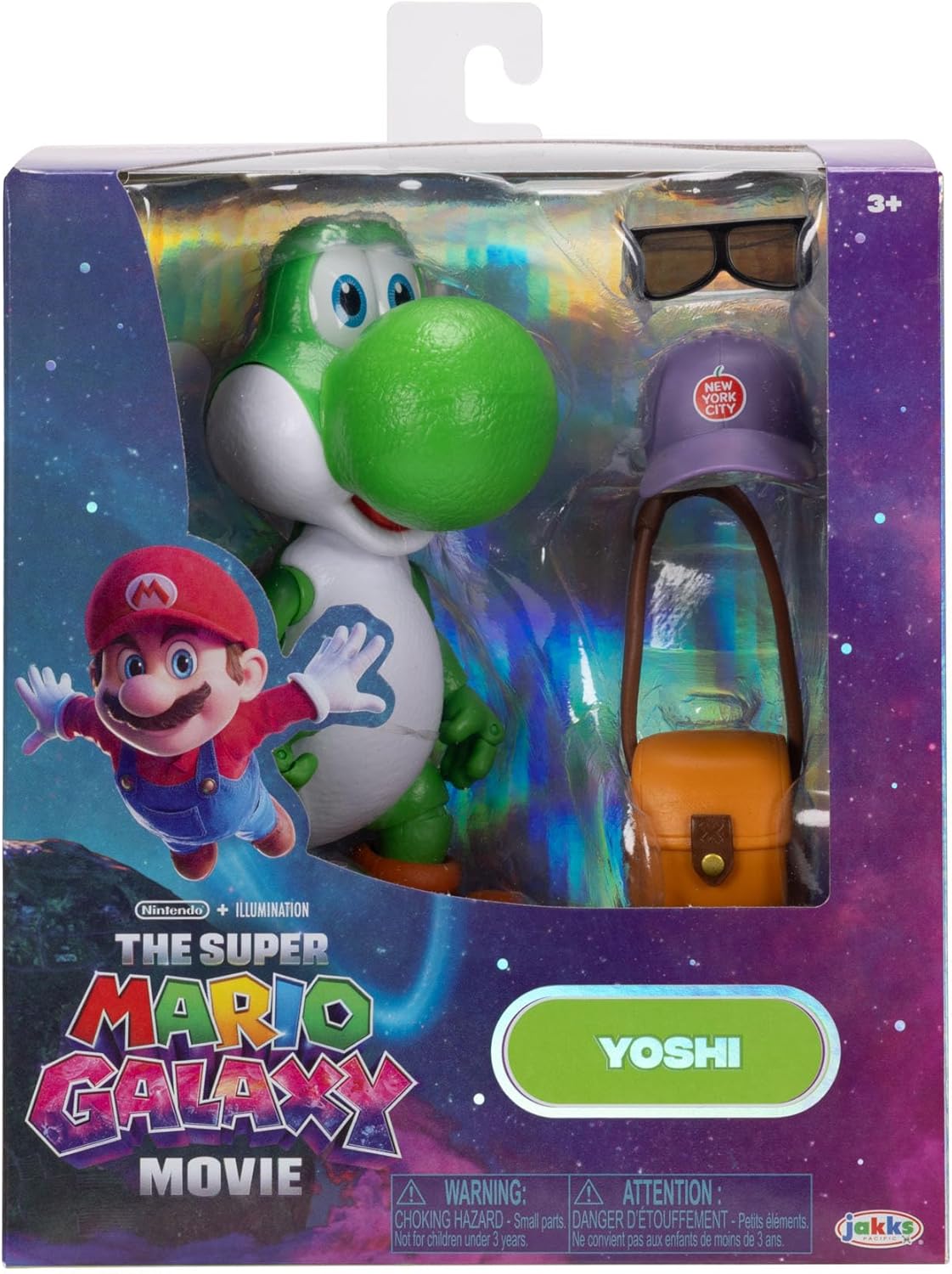 The Super Mario Galaxy Movie 5” Action Figures Series 1 – Yoshi Figure with Hat, Sunglasses, and Satchel Accessories