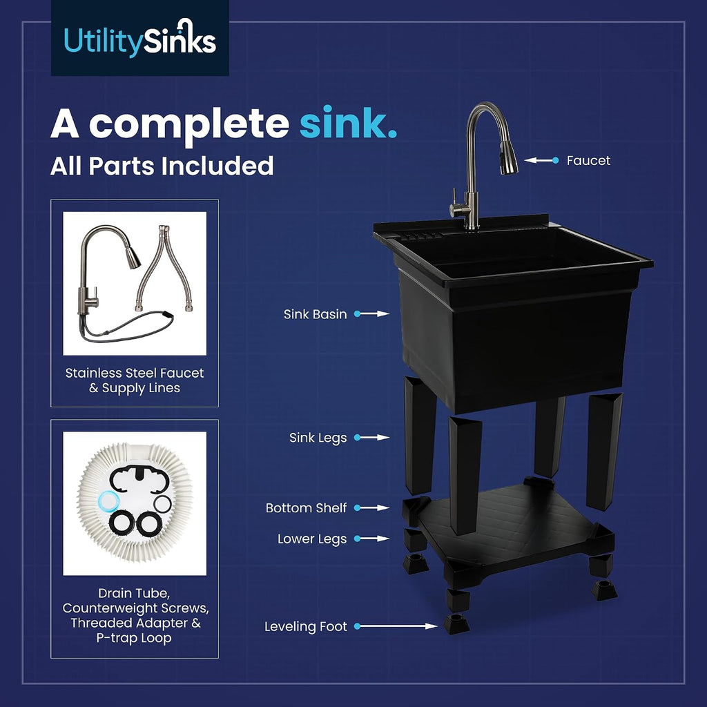 Utility Sink Black - Quick Connect Drain - 24 x 24 in