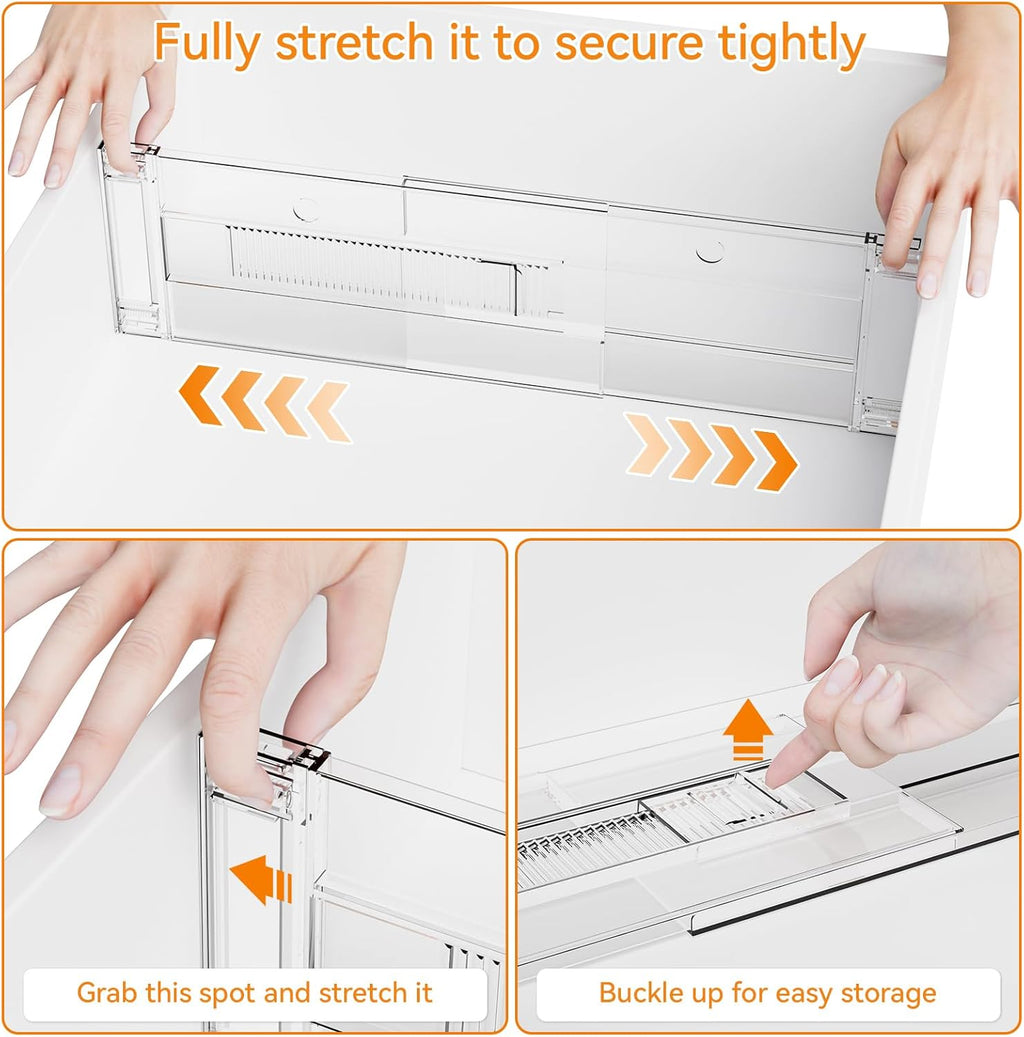 4 Pack Clear Acrylic Drawer Divider 6 Inch High,Expandable from 14-20'',Adjustable Dresser Drawer Dividers for Baby