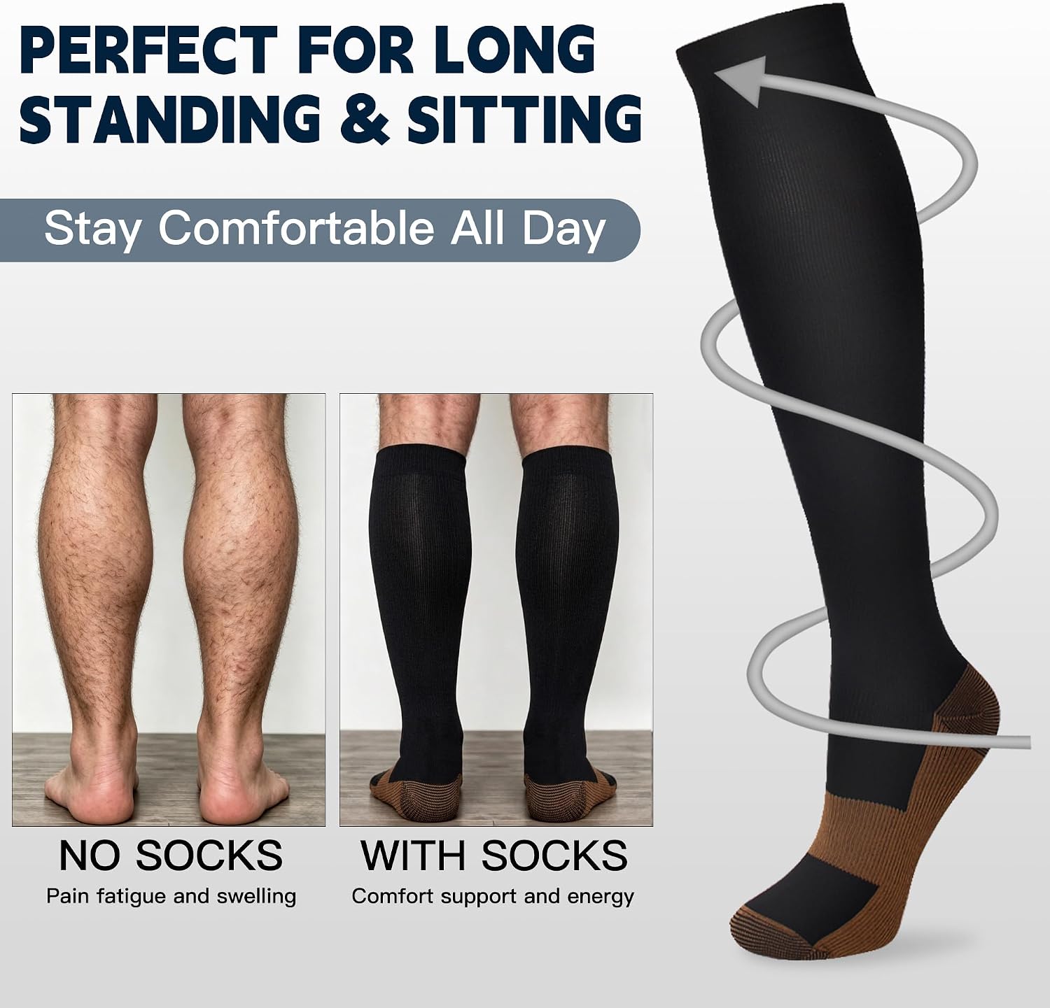 7 Pairs Copper Compression Socks for Men Women 20-30 mmHg Knee High Socks