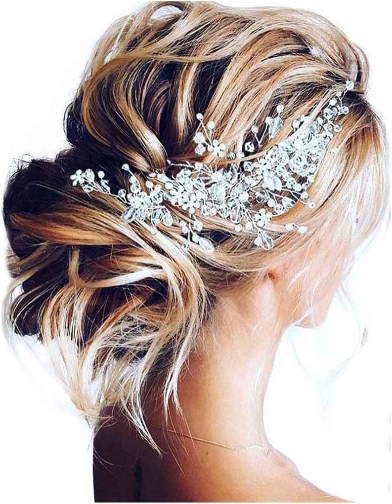 Bride Flower Wedding Hair Vine Crystal Bridal Hair Piece Rhinestone Party Hair Accessories Leaf Hair Jewelry Bead