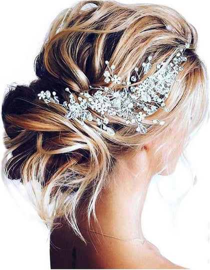 Bride Flower Wedding Hair Vine Crystal Bridal Hair Piece Rhinestone Party Hair Accessories Leaf Hair Jewelry Bead