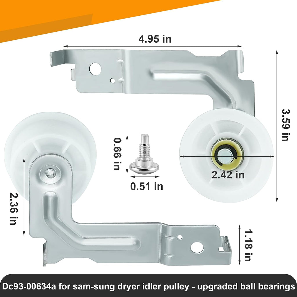 Upgraded Silent Dual Ball Bearing DC93-00634A Dryer Idler Pulley Assembly with Sturdy Clip Fit for Samsung EXACT Replaces DC96-00882C PS4133825 AP4373659 By Romalon