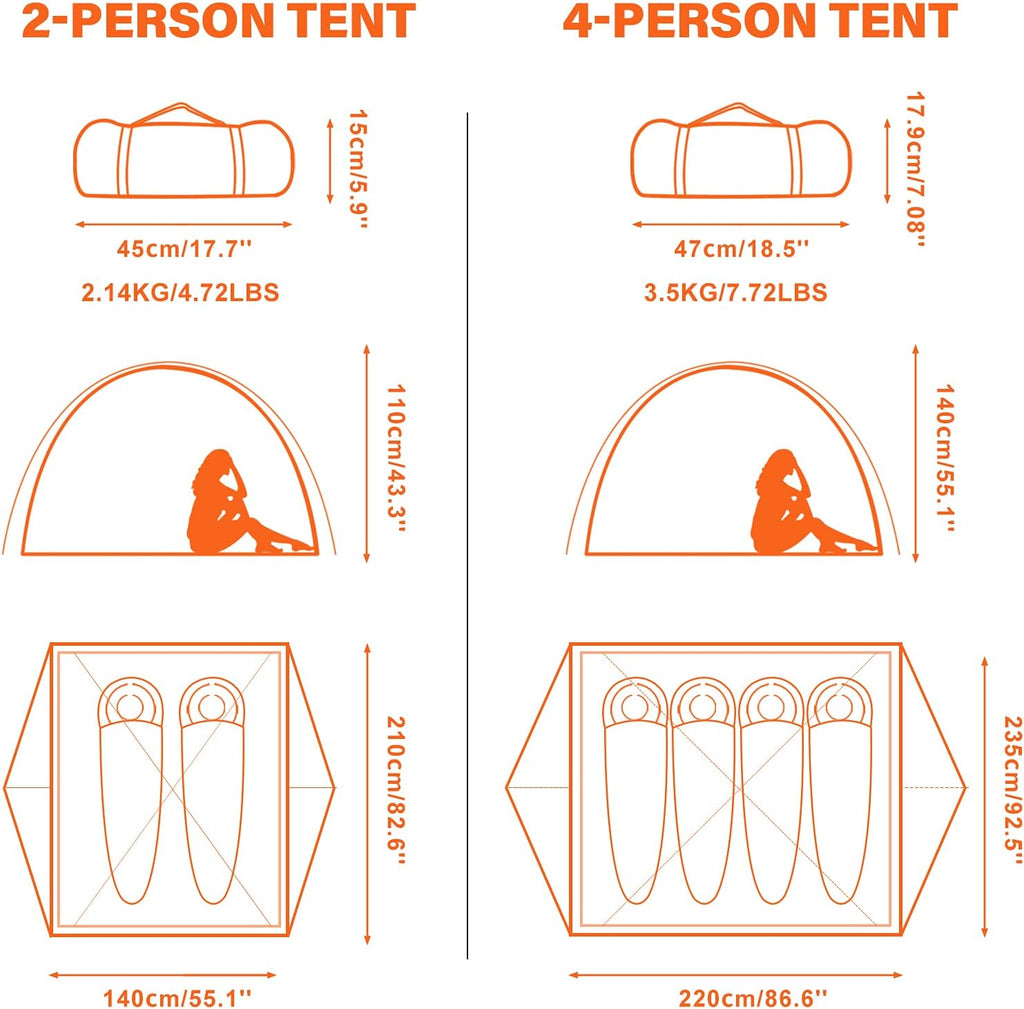 4 Person Backpacking Tent with Matching 4 Person Tent Footprint,Easy Setup Tent with Waterproof Camping Tarp for