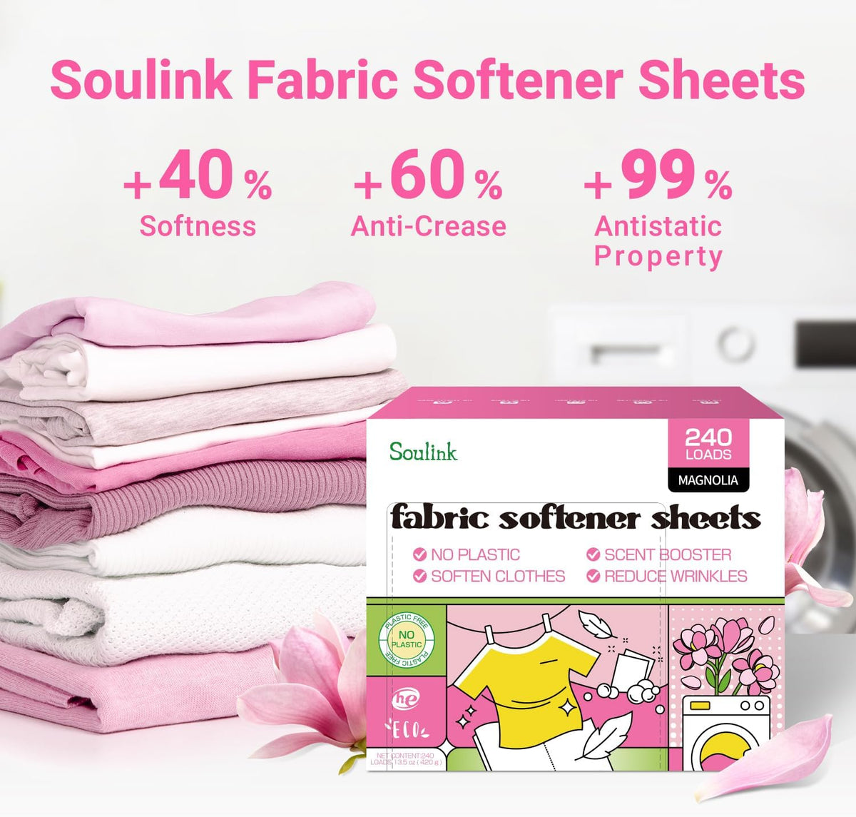 Fabric Softener Sheets for Washing Machine, Magnolia, 240 Loads