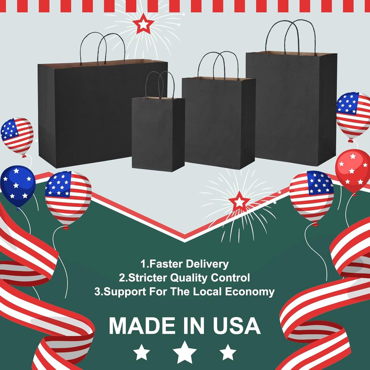Large Black Paper Bags With Handles 16x6x12 Inch 100 Pack