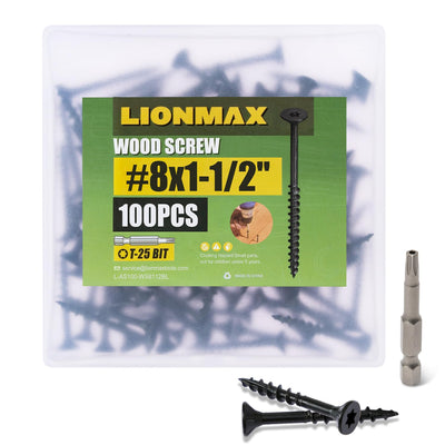 Wood Screws 1-1/2 Inch, Deck Screws #8 x 1-1/2", 100 PCS, Black