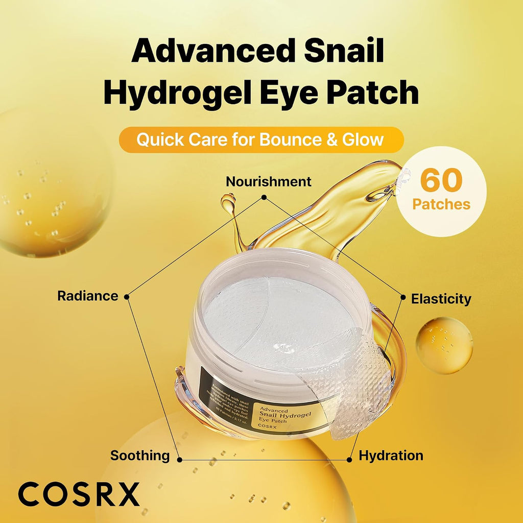 Advanced Snail Mucin Hydrogel Under Eye Patches for Fine Lines (60) | Gel Serum Mask, Hydrating Under Eye Patches