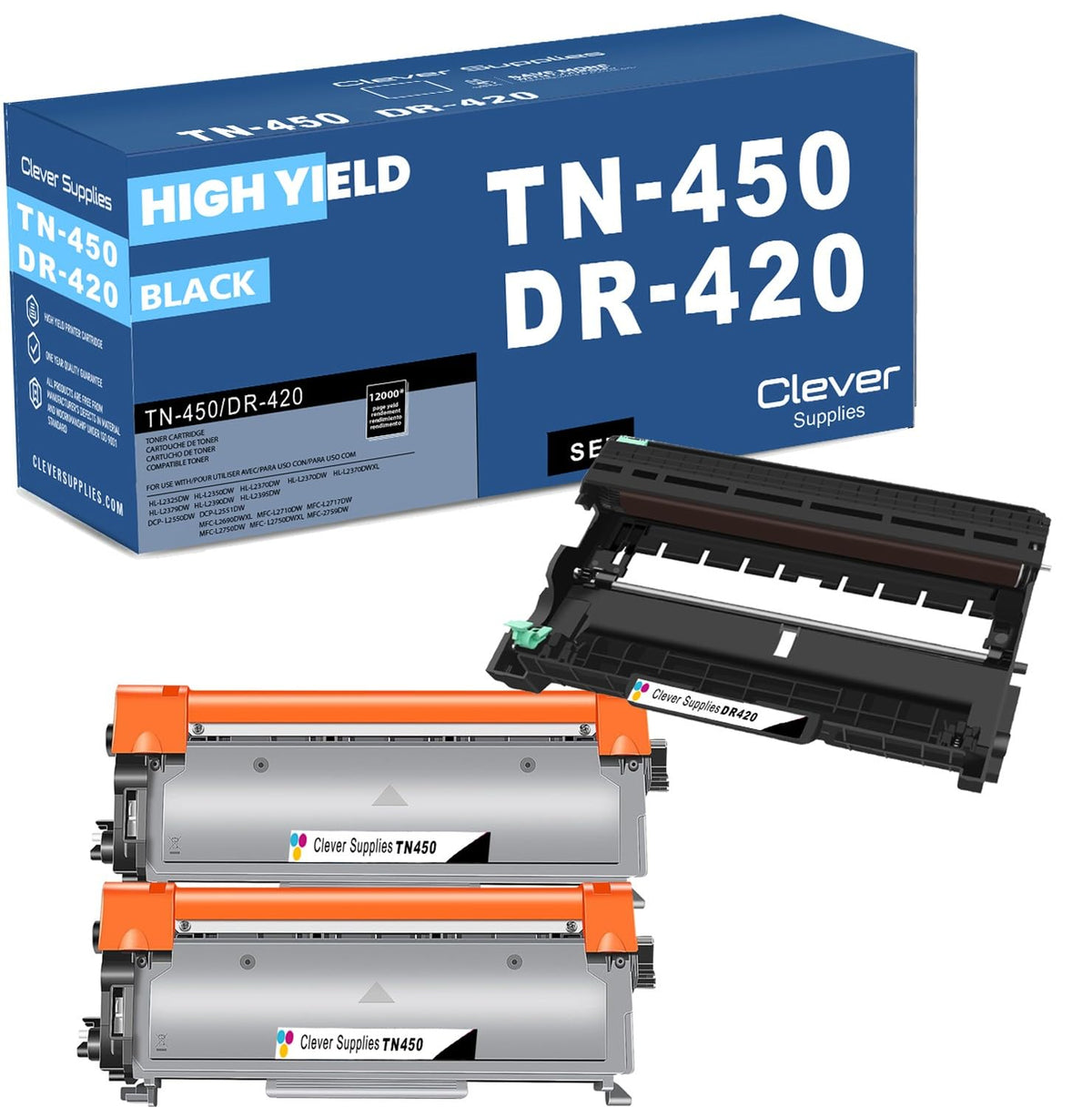 CS Replacement Compatible with Brother TN450 TN420 DR420 Toner Cartridge