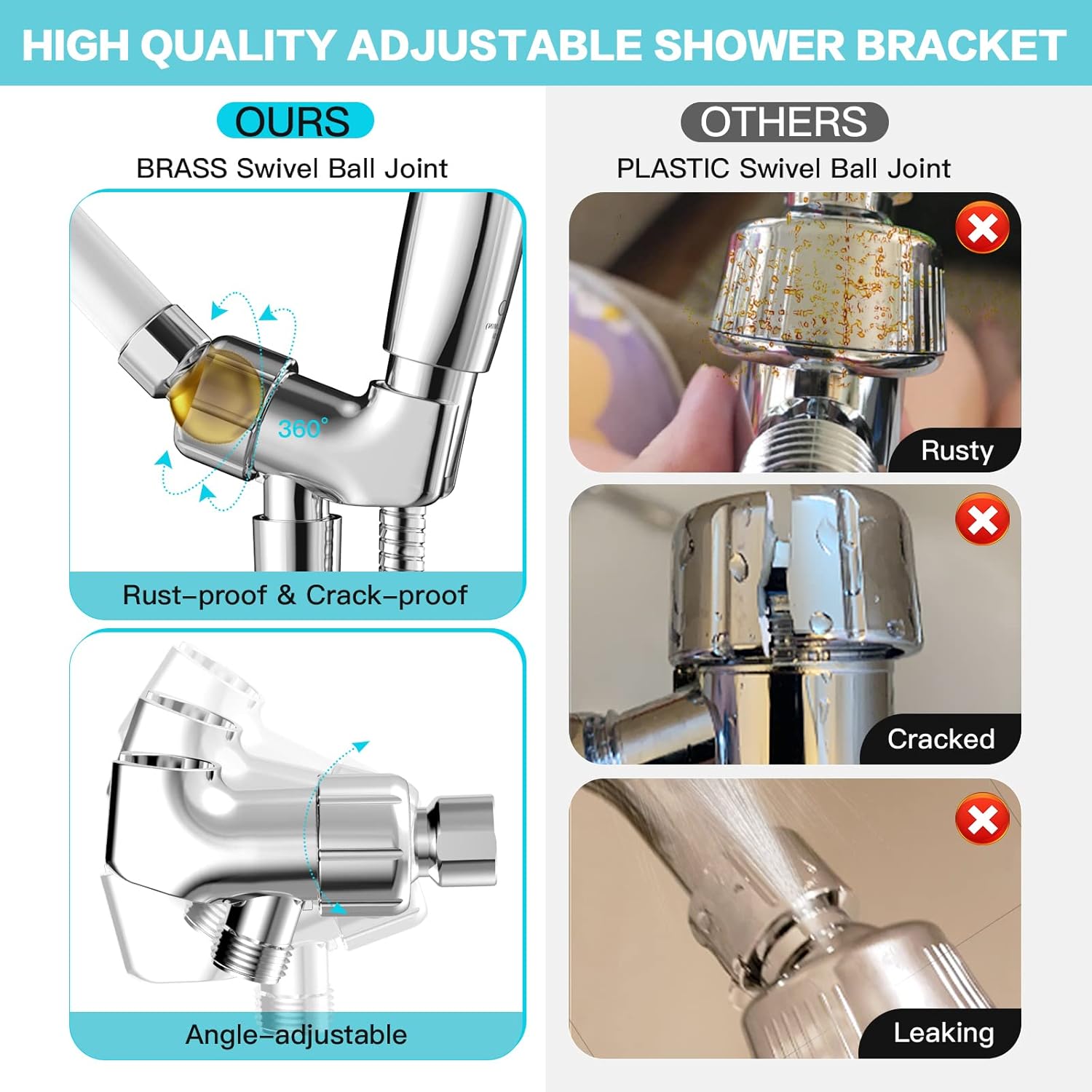 6-Setting Shower Head with Handheld, JDO High Pressure Hand held Shower Head, 4.7 Inch Chrome Detachable Showerhead