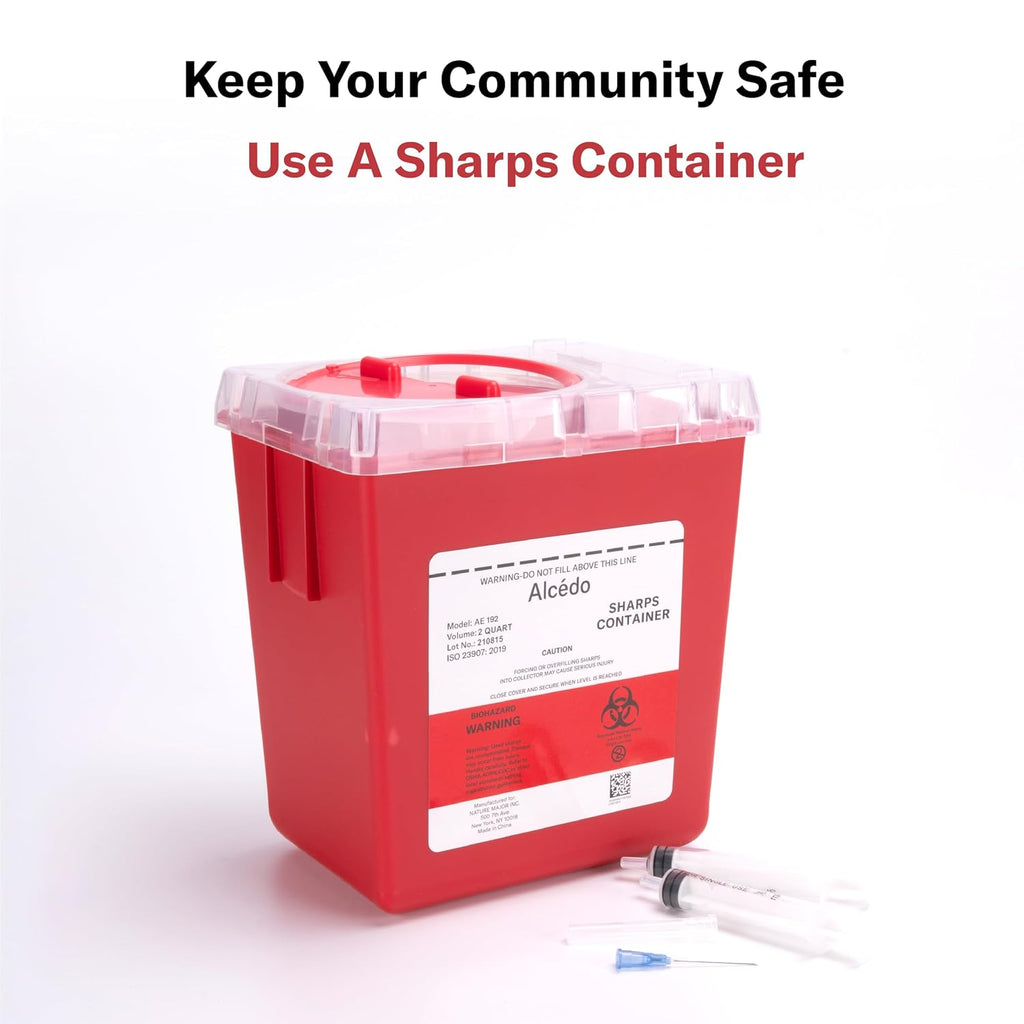 2 Quart Sharps Container (1-Pack) for Needle & Syringe Disposal | Small & Portable, Built-In Needle Removal Port