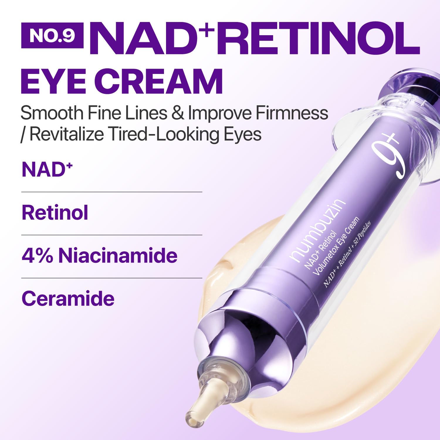 No.9 NAD+ Retinol Eye Cream for Dark Circles, Puffiness, Crow's Feet with 50 Peptides, 4% Niacinamide & Ceramide