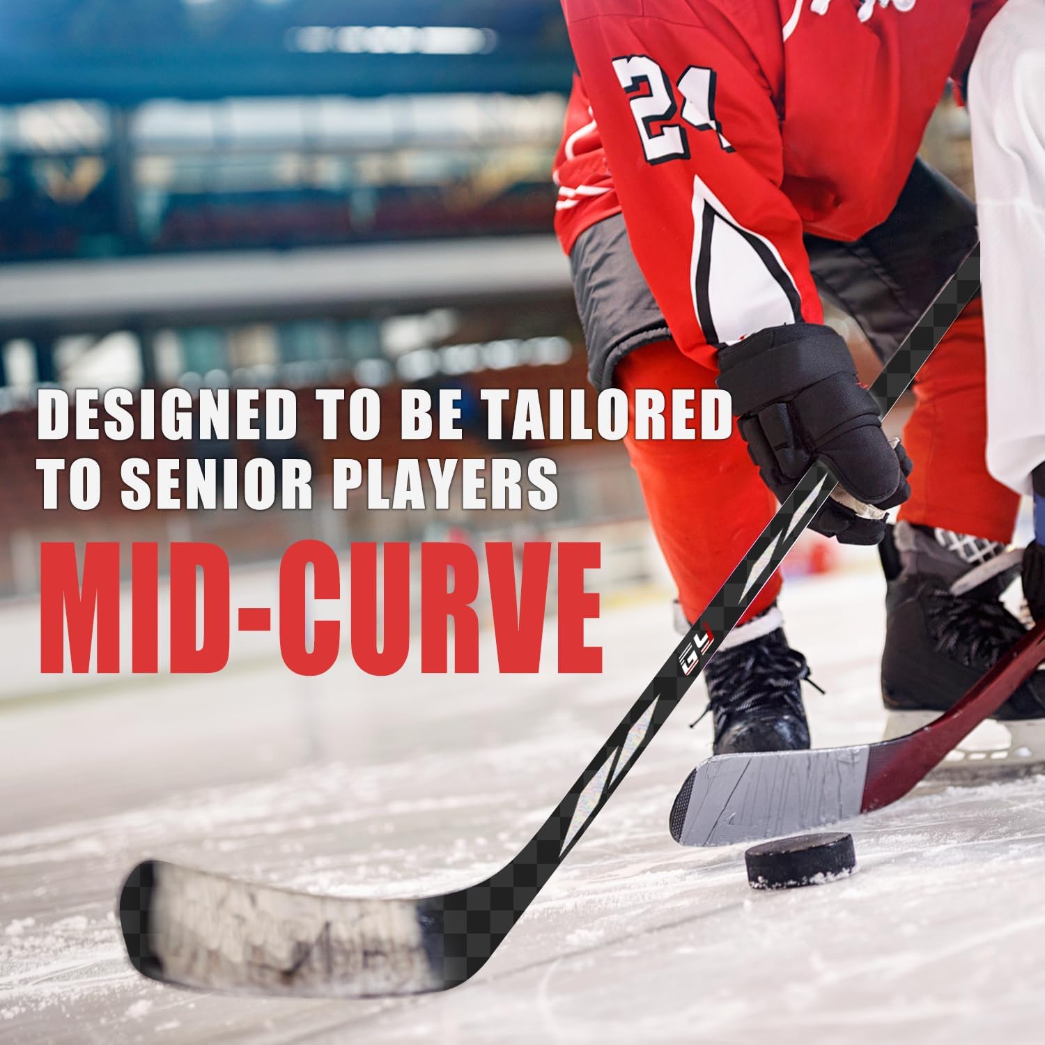 Ice Hockey Stick Senior Professional 100% Carbon Fibre Hockey Stick Adult 66"" Length, Shaft Woven UD 24K / Fle 75