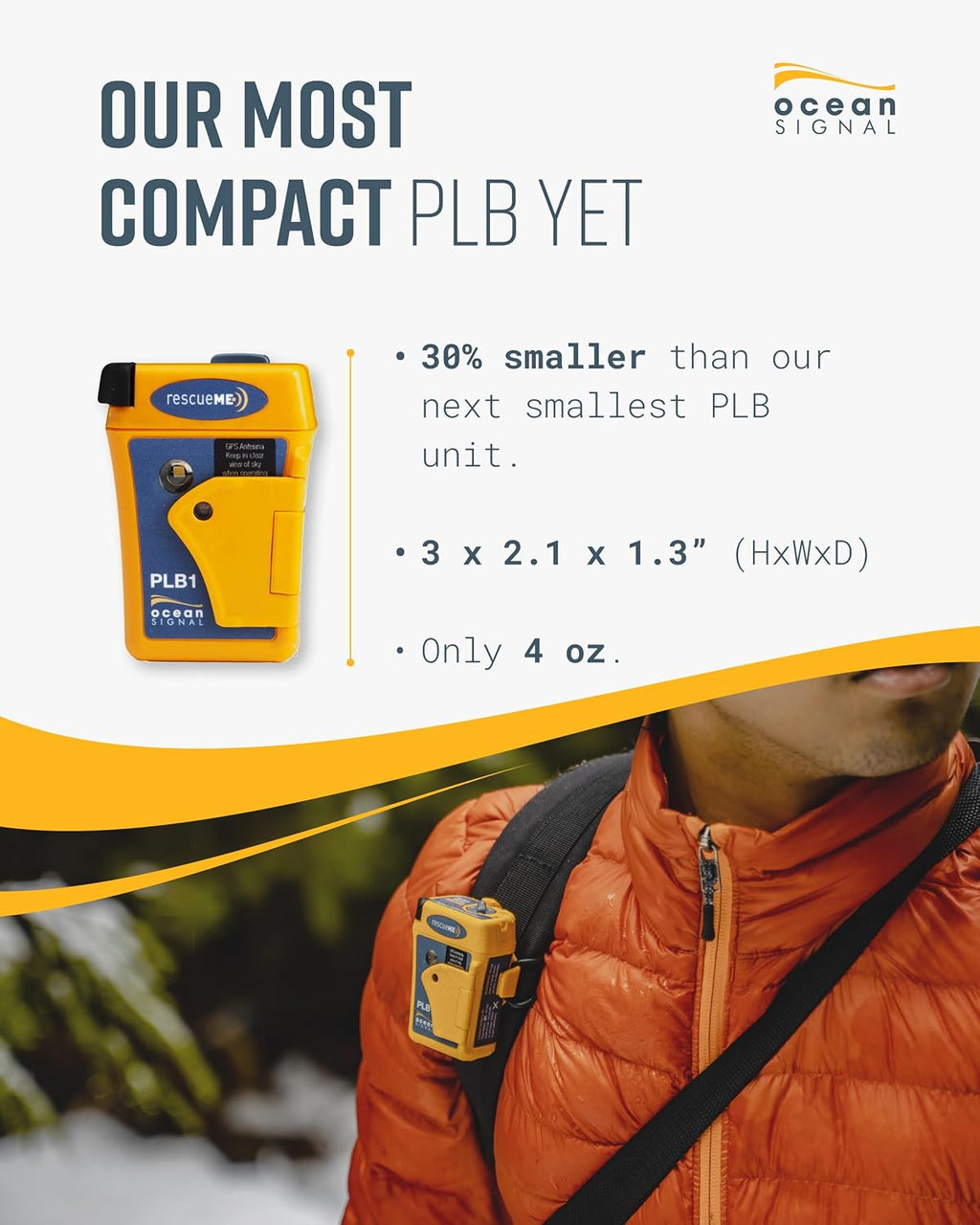 rescueME PLB1 - Compact Satellite SOS Personal Locator Beacon | Global SOS Beacon with GPS Satellite SOS, Alerts