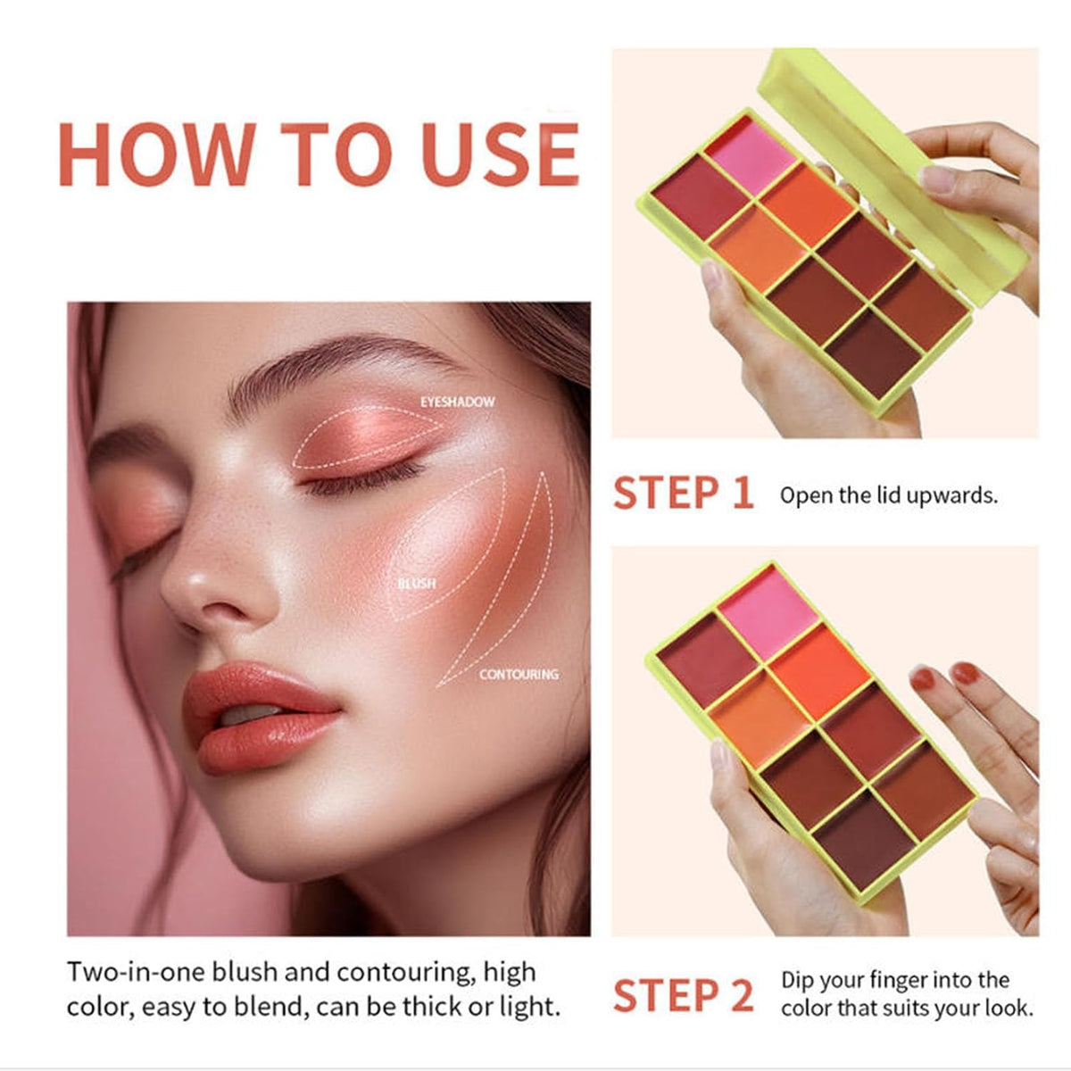 8 Color Cream Blush Palette, Matte Blush, Fine and Smooth Texture, Easy Blend and Buildable Texture,Long-Lasting
