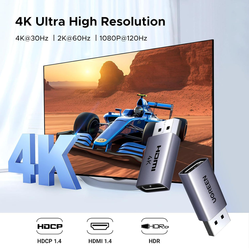 4K DisplayPort to HDMI Unidirectional Adapter, 2-Pack | DP 1.2 to HDMI 1.4, Male to Female Converter, Support 3D HDR