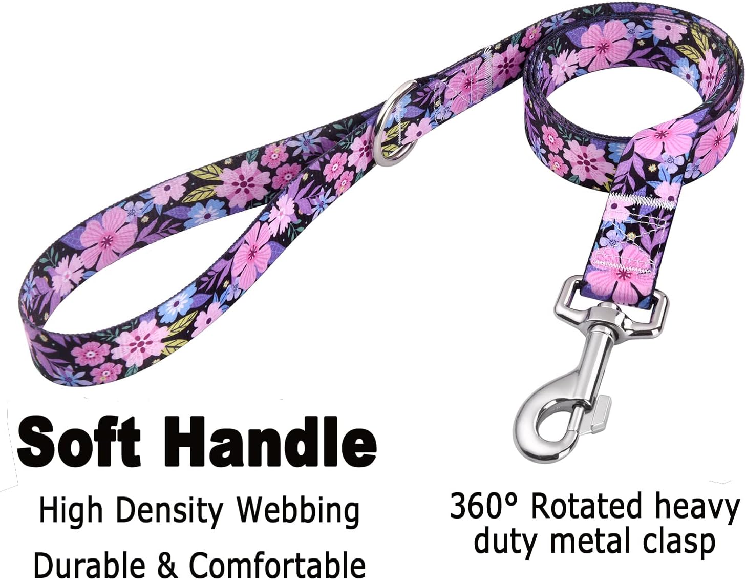 Dog Collar and Leash Set with Bohemia Floral Tribal Geometric Patterns - Soft Ethnic Style Collar Adjustable for