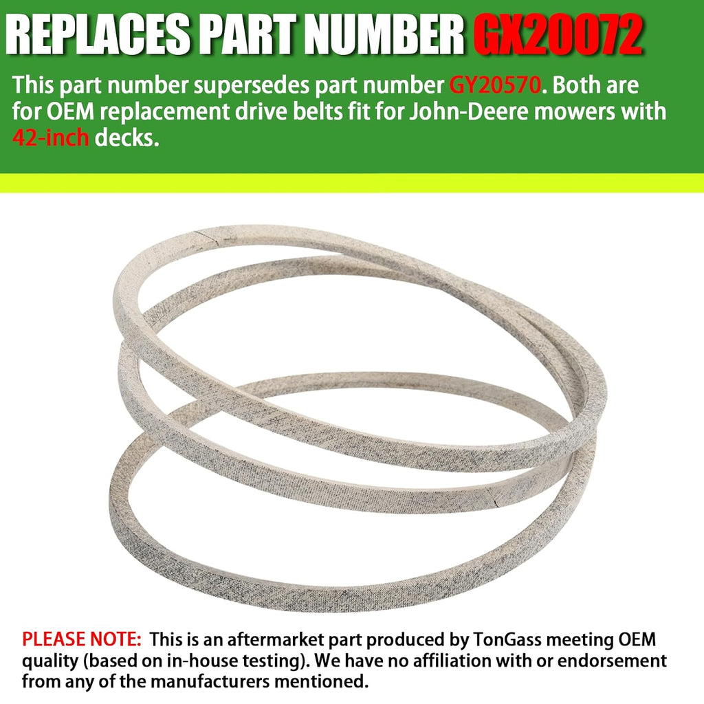 42" Lawn Mower Deck Belt Compatible with JohnDeere Lawn Mower Replaces Part Number GX20072 Flat Belts GY20570 Deck