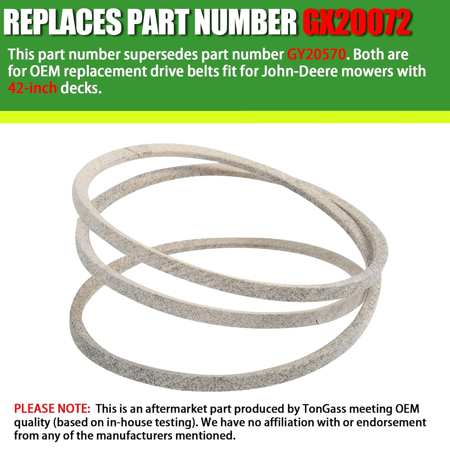 42" Lawn Mower Deck Belt Compatible with JohnDeere Lawn Mower Replaces Part Number GX20072 Flat Belts GY20570 Deck