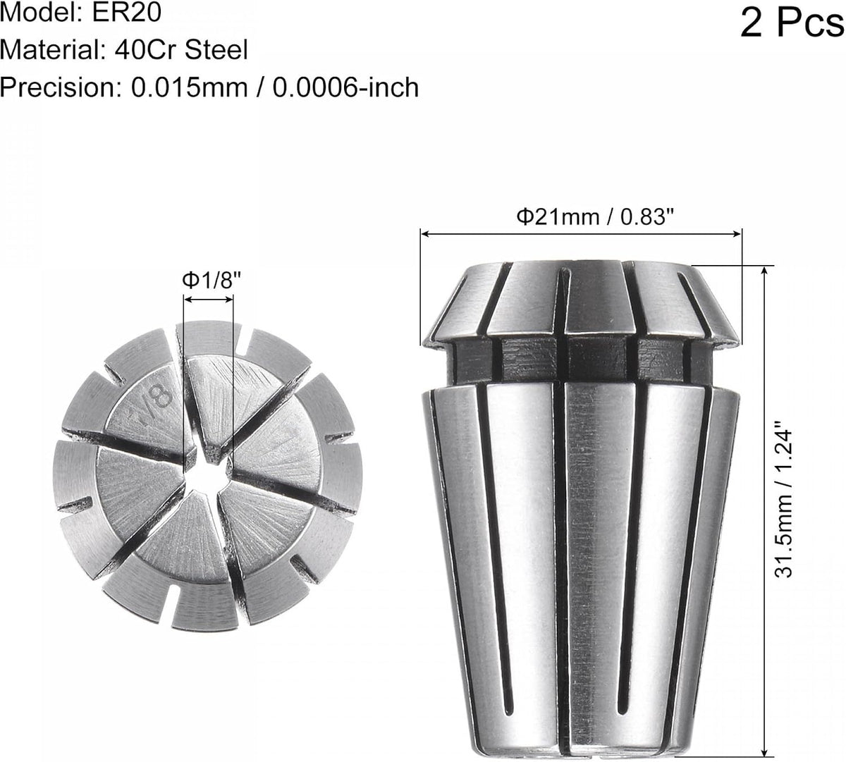 uxcell ER20 Spring Collet, 1/8" Chuck for CNC Engraving Machine Lathe Milling 2pcs