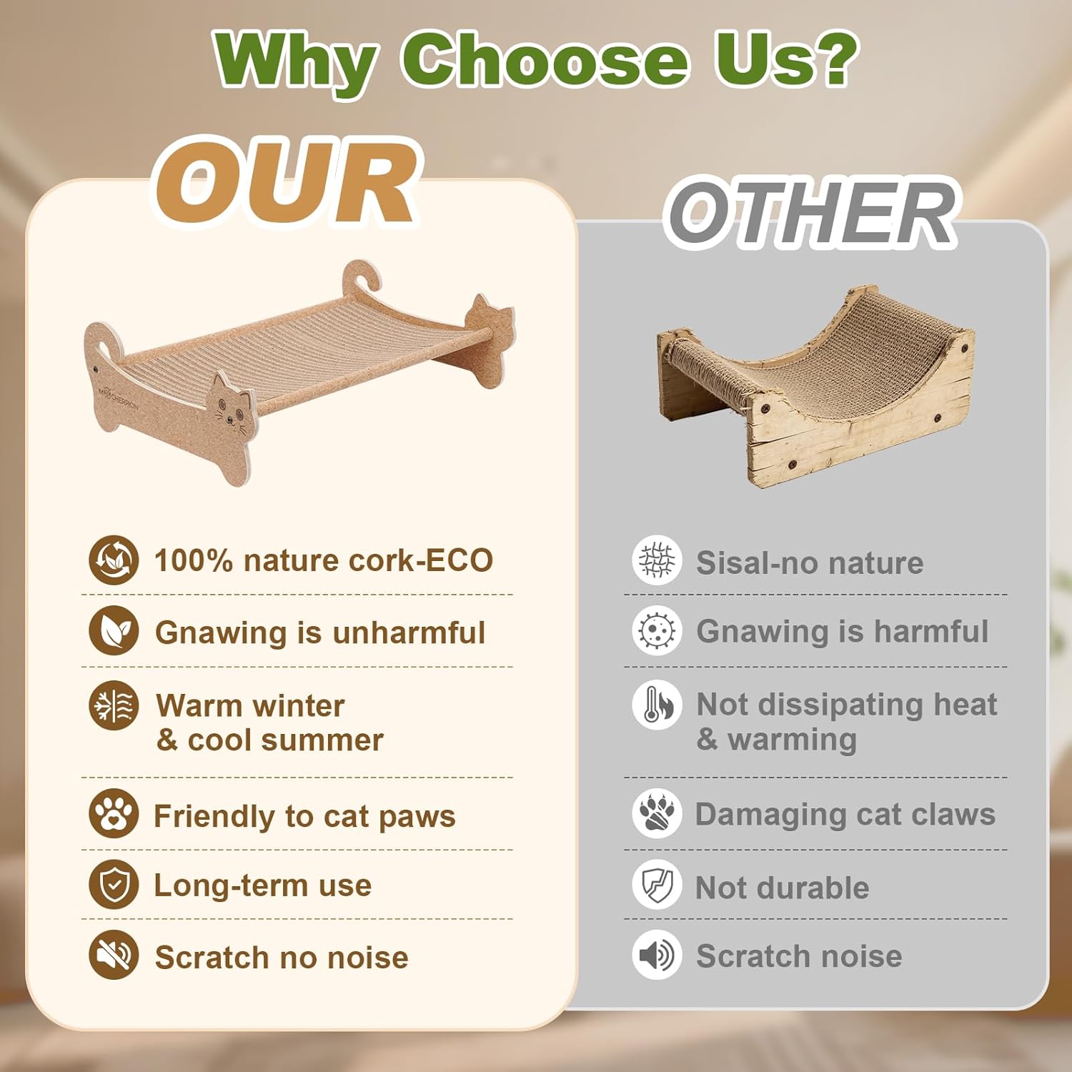 Natural Cork Cat Bed-Cat Scratching & Cat Hammock 2-in-1-Cat Scratchers for Indoor Cats-Scratching Post Cat Toys-Cat