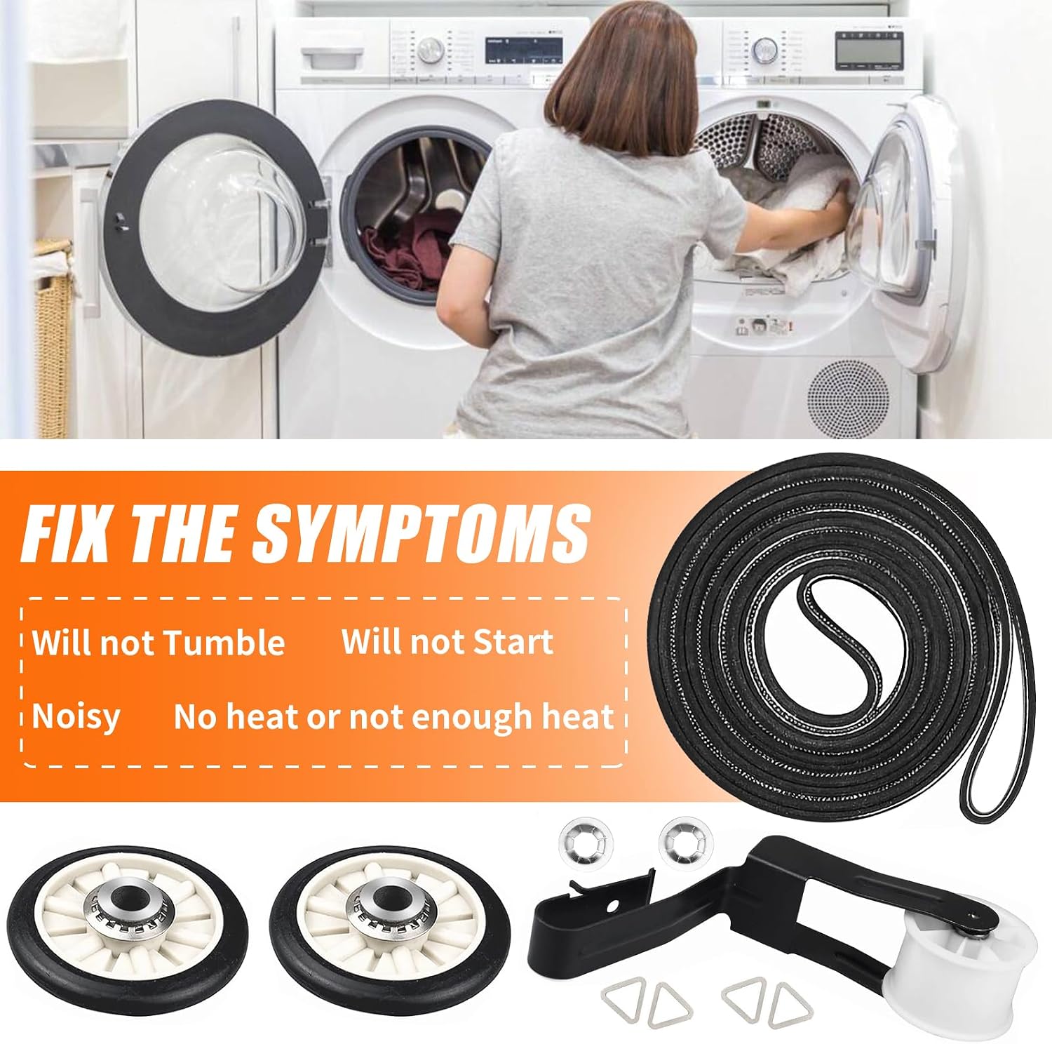 4392065 Dryer Repair Kit with 341241 Dryer Belt 691366 Idler Pulley 349241T Drum Roller Replacement for Whirlpool