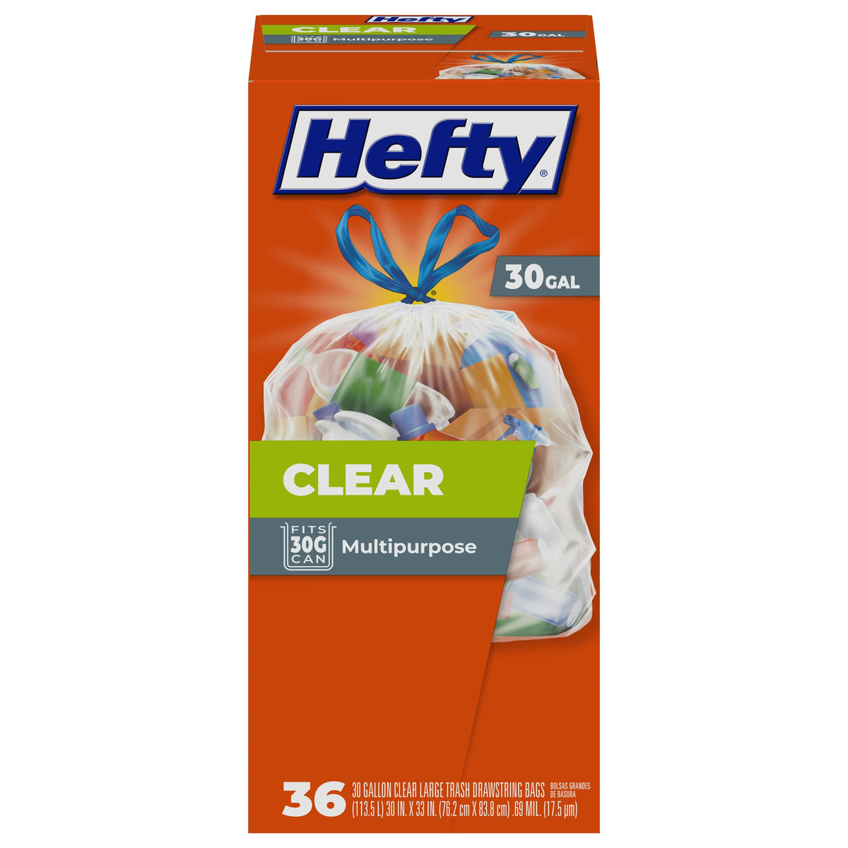 Clear Large Trash Bags, Scent Free - 30 Gallon, 36 Count