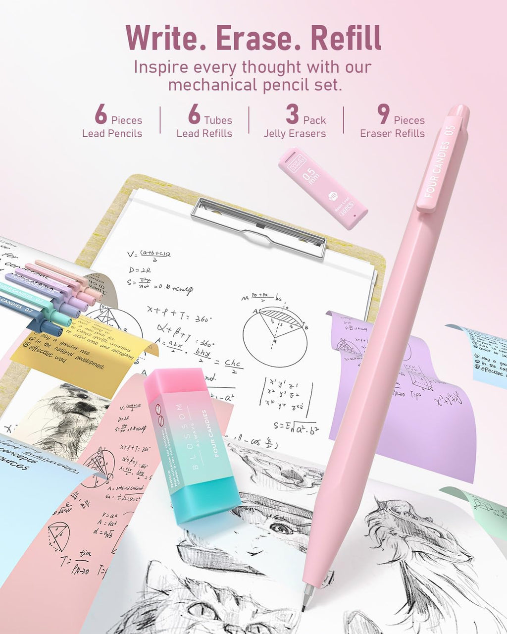 School Supplies with Cute Pen Case, 39ct, Pink | Back to School Stationery Set, Essentials for College & Nursing