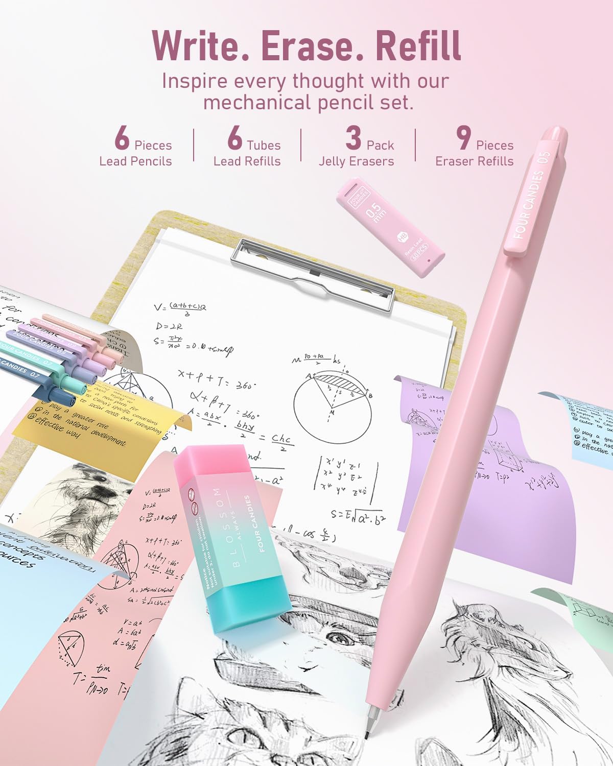 School Supplies with Cute Pen Case, 39ct, Pink | Back to School Stationery Set, Essentials for College & Nursing