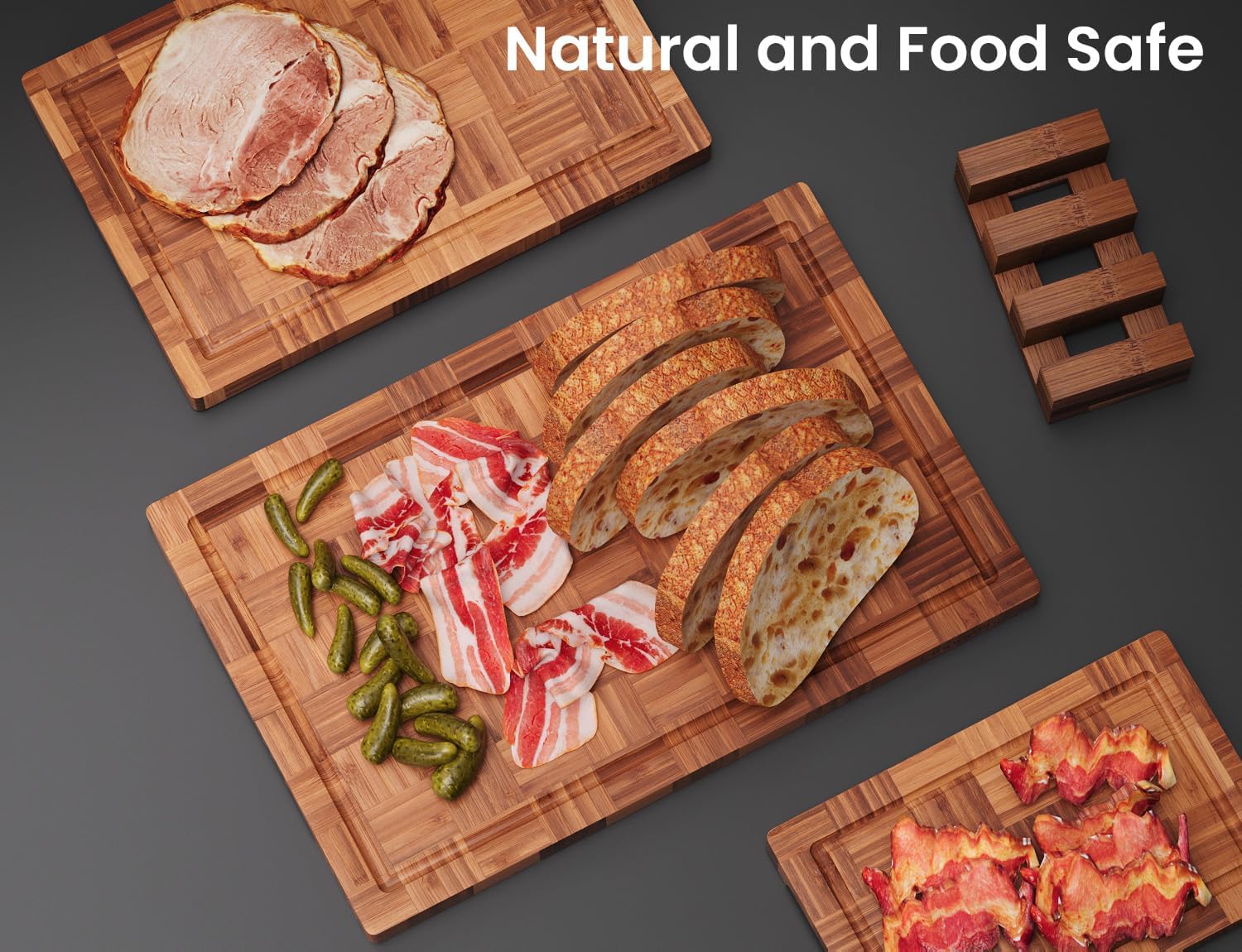 Bamboo Cutting Boards for Kitchen,Chopping Boards Set with Juice Groove,End Grain Bamboo Butcher Block,Serving Board