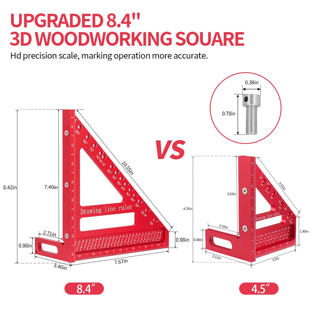 Large Carpenter Square 8.42" x7.67 Precision Woodworking Tools 15-90 Degree Versatile 3D Multi-Angle Square with Angle Pin for Woodworking,Engineering and Construction