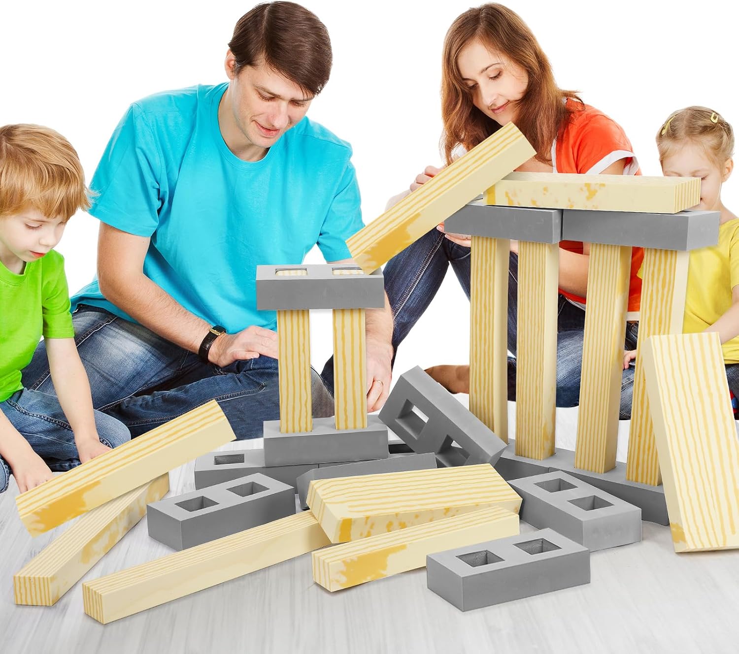 24 Pcs Foam Wooden Beam Soft Foam Brick Building Blocks Unit Fake Brick Building Blocks Giant Stacking Sets for Kids